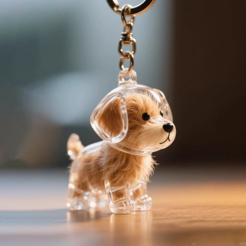 Llavero transparente con bola de pelo de mascota