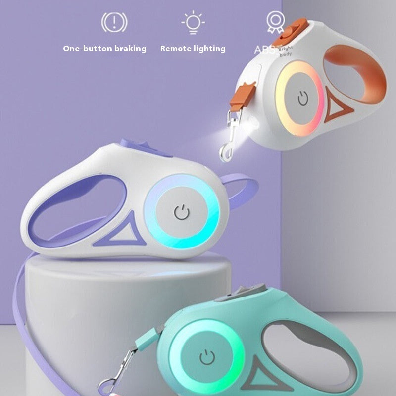 "Correa Retráctil Automática con Luz LED + Collar | Perros y Gatos Pequeños Medianos"