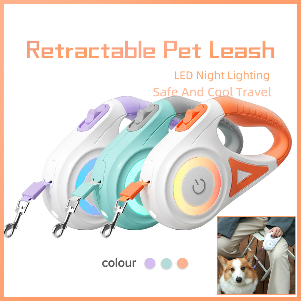"Correa Retráctil Automática con Luz LED + Collar | Perros y Gatos Pequeños Medianos"