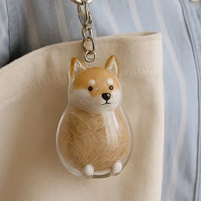 Llavero transparente con bola de pelo de mascota