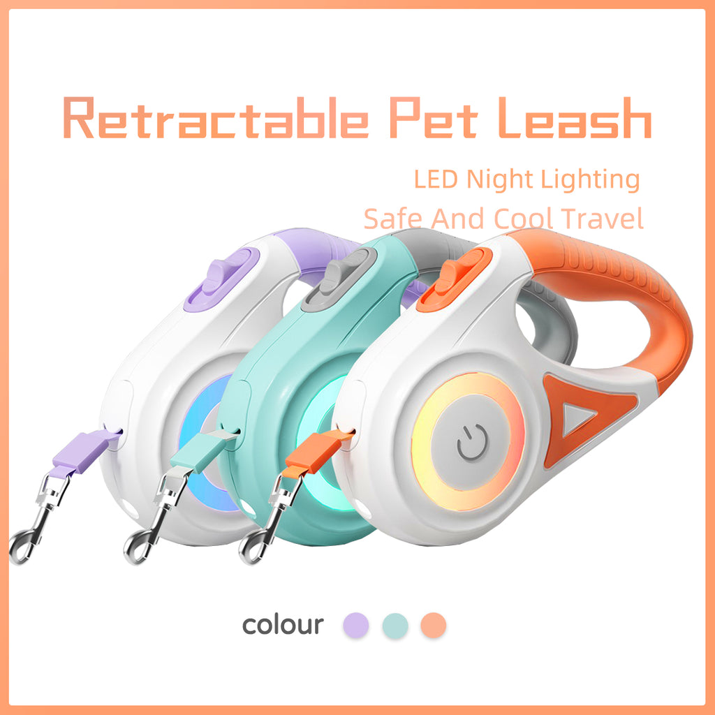 "Correa Retráctil Automática con Luz LED + Collar | Perros y Gatos Pequeños Medianos"